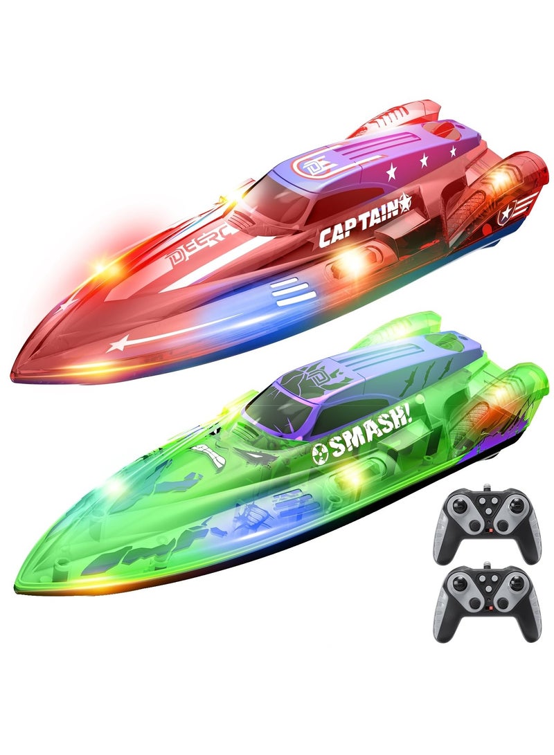 DEERC Set of 2 Remote Control Boats for Kids  – 1 Batteries, 2.4GHz RC Racing Boats with LED Lights for Pools and Lakes – Summer Toy - Image 1